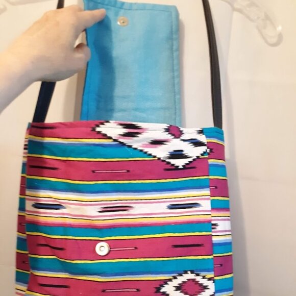 New Southwestern Aztec Shoulder bag purse Sarape stripe Western Turquoise Magent - Picture 6 of 10